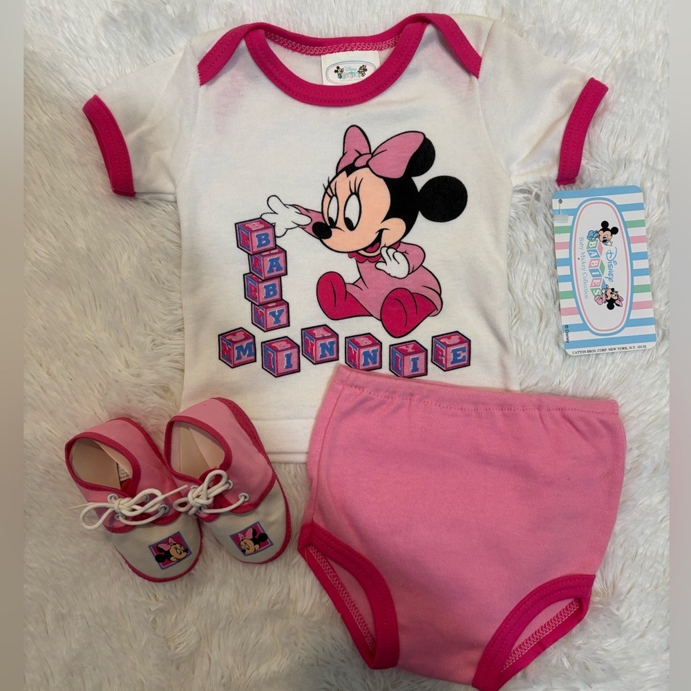 Vintage Disney 1995 Minnie Mouse Tee Matching Set With Shoes Newborn